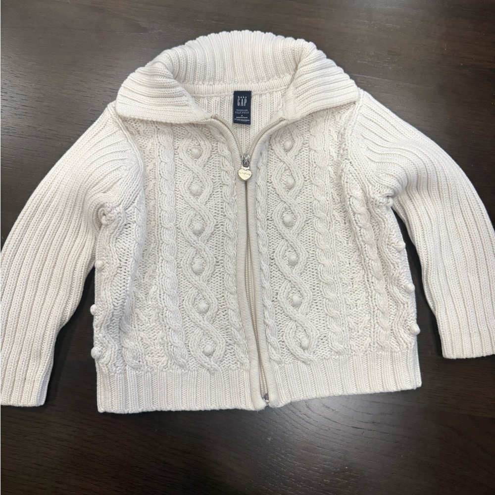 Baby GAP White Cream Cable Knit Toddler Zip up Sweater 2T Toddler 100% Cotton